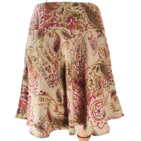 Vintage Ralph Lauren LRL100%  Linen Paisley Floral Print A-Line Skirt 4 - Picture 2 of 11